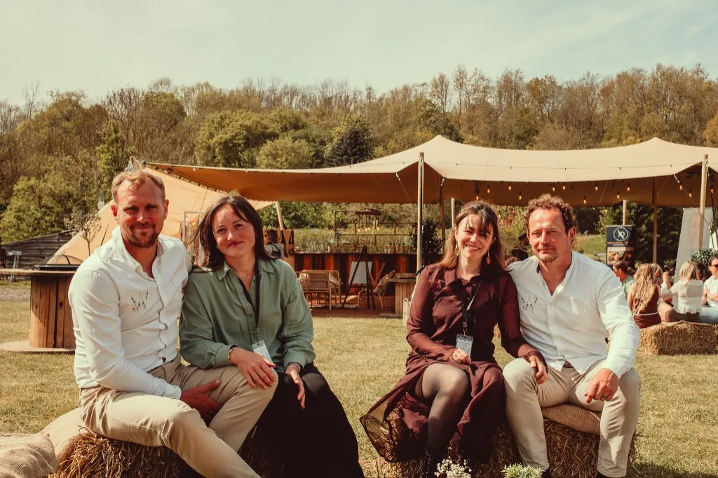 Lloyd Harrison Nuttall, Kirsty Brabon, Olly Branson-Cole and Karlie Branson-Cole, the team behind Woodhill Weddings, at the venue near Faversham, Kent